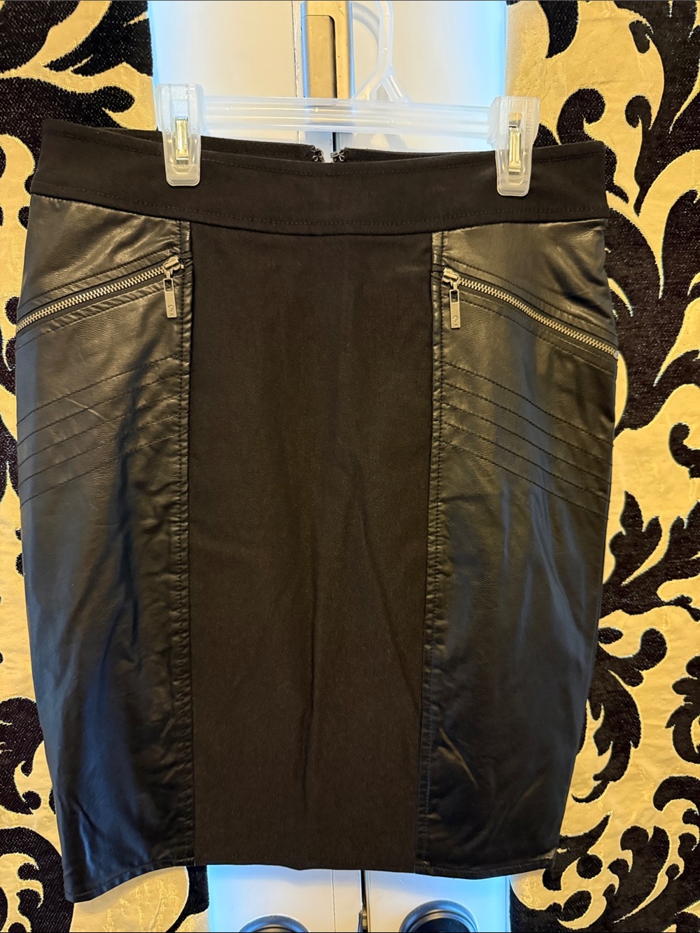 Guess Black Faux-Leather Panel Pencil Skirt